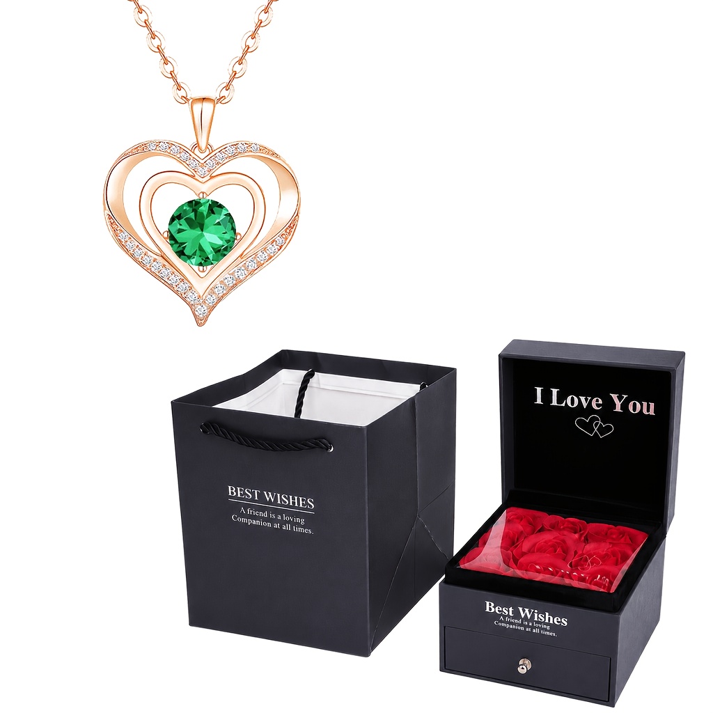 Hollow Heart Round Birthstone Synthetic Zirconia Necklace